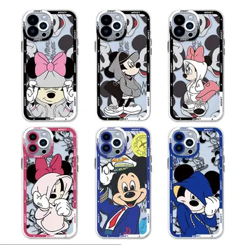 Transparentné Mäkké puzdro pre iPhone XS 11 12 Mini SE XR 13 Pro Max X 7 6 14 15 8 Pro Plus XS Disney Mickey Minnie Mouse Funda
