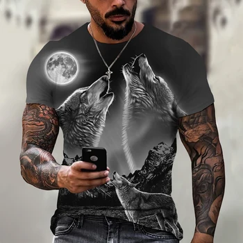 Vlk T-shirt 2023 pánske Krátke Rukáv Zvierat Vzor Ulica Mužov 3D Top pánske Vintage Oblečenie