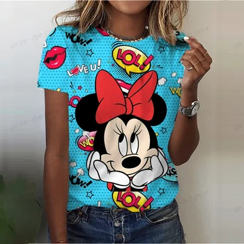 Nové Minnie Mouse T Shirt Kawaiii Ženy Disney Tričko Zábavné Top Tee Módne Žena T-shirts Streetwear Krátky Rukáv Oblečenie