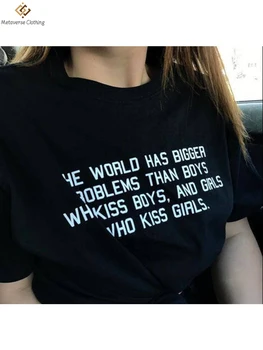 Svet Má Väčšie Problémy, Než Chlapcov, Ktorí Kiss Chlapci Dievčatá Písmeno T Shirt Tumblr Grafické Tees Tričko Ženy T-shirt Šaty, Topy