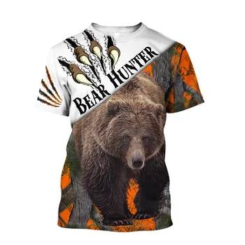Pánske medveď vytlačené T-shirt, okolo krku voľný odev, veľká, letná dovolenka, vonkajší voľný čas