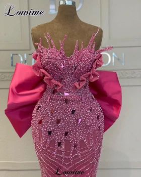 Hot Pink Perly Celebrity Šaty Pre Ženy 2023 Bez Ramienok Morská Panna Večerné Šaty Vestidos De Gala Narodeninovej Party Šaty