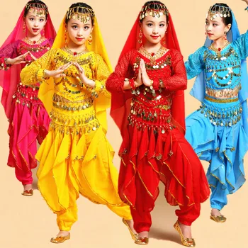1set/veľa 4pcs deti, Dlhý Rukáv brušný Tanec Kostým Nastaviť Deti Výkonu Indickej Tanečné kostýmy