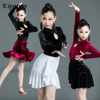 Latinské Tanečné Oblečenie S Dlhým Rukávom Dievčenské Školenia Nosiť Cvičebný Odev Súťaže Uvedené Handričkou