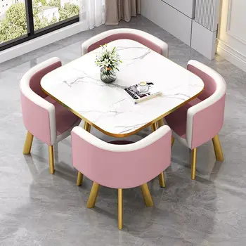 Moderný Minimalistický Príjem Rokovania jedálenský Stôl a Stoličky Svetlo Luxusnej kaviarni Voľný čas Dezert Obchod Štvorcový Stôl Jedálenské Stoly