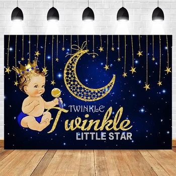 Twinkle Twinkle Little Star Pozadí Modrej Oblohy V Pozadí Zlaté Hviezdy, Mesiac Zdobené Pozadia Deti Narodeninovej Party Foto Rekvizity