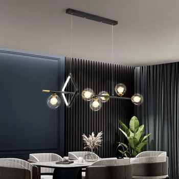 Moderné Tvorivé Transparentné Sklo Loptu Čierne Dlhé LED Luster Nordic Vnútorné Osvetlenie Reštaurácia, Kaviareň Office Prívesok na Čítanie