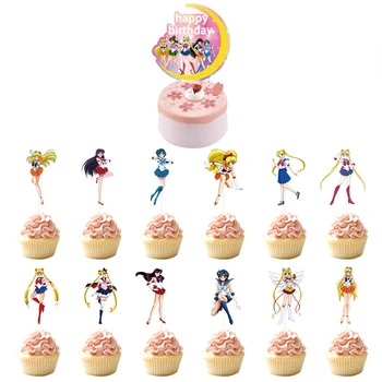 Sailor Moon Party Tortu Vňaťou Cupcake Vlajka Dodávky Deti Karikatúra Roztomilý Dovolenku DIY Dekorácie na Slávnostnú Anime Dekor Príslušenstvo
