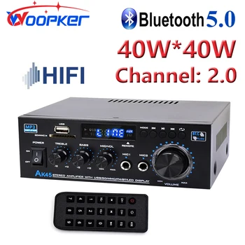 Woopker Zosilňovač AK45 HiFi Digitálny Zosilňovač, Max, Výkon 90Wx2 Kanál 2.0 Bluetooth Priestorový Zvuk AMP Reproduktorov pre Domáce Auto