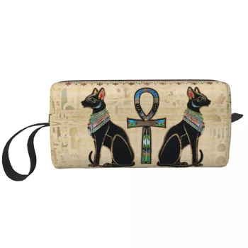 Egyptský Mačky A Kríž Ankh Kozmetická Taška Ženy Roztomilý Veľkú Kapacitu V Starovekom Egypte Make-Up Prípade Krásy Skladovanie Toaletné Tašky