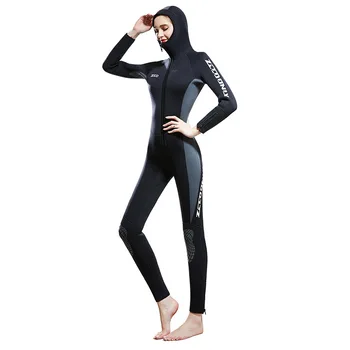 5mm dámske jednodielne s kapucňou potápačský oblek s predný zips a pribrala teplé headcover, v zime studená plávanie doprava zadarmo