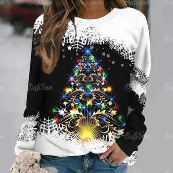 Ženské Sweater Vianočný Stromček Vytlačené Dlhý Rukáv T-Shirt Nové Jeseň Dámy Top Vianočné Prázdniny Karneval Green Street Oblečenie