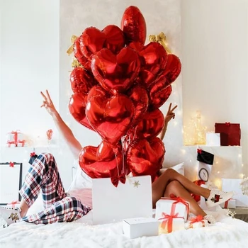 18-palcové 100ks Červené srdce Balóny, nafukovacie láska fóliový Balón svadobné valentínske Svadobné Dekorácie hélium balón globos