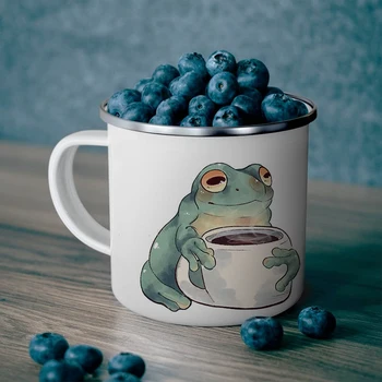 Potrebujem kávu každé ráno žaba enamelmug priatelia narodeniny darček pohár