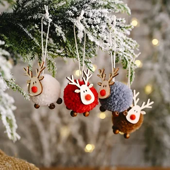 Cartoon Vianočné Cítil Jeleň Prívesok Vianočný Strom Závesné Dekoratívne Drevené Elk Party Dekor Domov Vianoce Roztomilý Jeleň Remesiel Ornament
