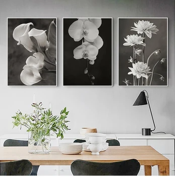 Jedinečné a Krásne Čierny a Biely Kvet, Plátno Plagáty a Tlačené Obrázky, Obývacia Izba a Spálňa Domáce Dekorácie