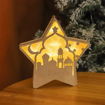 Ramadánu Dekorácie 2023 Drevené LED Star Mesiac Hrad Svetlo Moslimských Festival Strany Domáce Dekorácie Spálňa Eid Eid Atmosféru Svetla