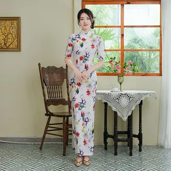 Ženy Plus Veľkosť Čínsky Štýl Cheongsam Móda-vzhľad Ručne Tlačidlo Kvetinové Šaty Vintage Lepšiu Šaty Qipao M-5XL