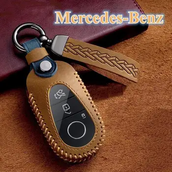 Crazy Horse Kožené Kľúča Vozidla Prípade Benz 2021 C /S Trieda W223 W206 S350L S400L S450L S500L Chránič Keychain Tlačidlo Krytu