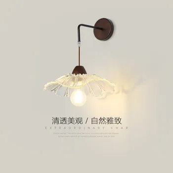 Moderný Minimalistický Nový Čínsky Štýl, Spálňa, Nočné Lampy, Orech Obývacia Izba Uličkou Pozadí Steny Lotus Leaf Schodisko Nástenné Svietidlo