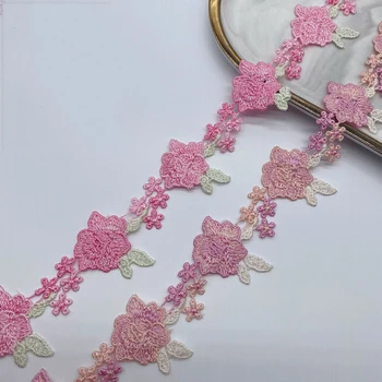 38Yards Polyester Ružový Kvet Výšivky, Čipky, Stuhy Čiarový Kód Oblečenie Opony Príslušenstvo Lolita Ručné Strihanie Nové