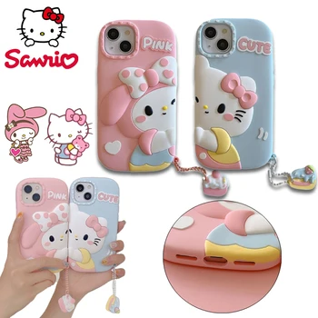 Kawaii Sanrio Hello Kitty Melódie Telefón púzdra pre IPhone 14 Pro Max 13 12 11 Stereoskopické Vzory Priateľov Pár Kryt Telefónu