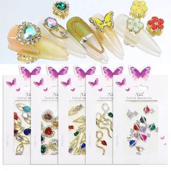 1pack Lesklé Diamond Crystal 3D Nail Art Drahokamu Dekorácie Zliatiny Had Kvetinové Šperky Manikúra Dizajn Príslušenstvo