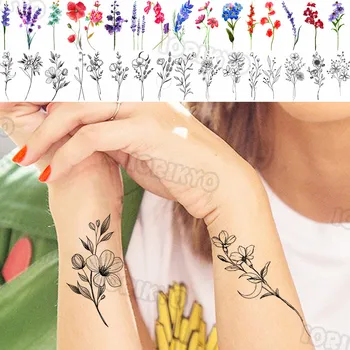 Black Peach Blossom Dočasné Tetovanie Pre Ženy, Dievčatá Realistické Levandule Slivkové Kvety Falošné Tetovanie Nálepky Rameno Nohu Tatoos Svadbu