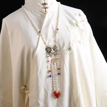 2023 čínskej dynastie ming denne hanfu príslušenstvo pieseň dynastie náhrdelník golier dlho motýľ imitácia perly fringe náhrdelník s577