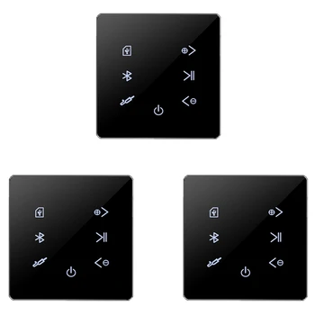 3X Bluetooth Zosilňovač V Stene, USB, SD Karta Hudba Panel Smart Home Pozadí Audio Systém Stereo Hotel Reštaurácia(Black)