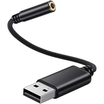 NÁRAST-5X USB Na 3,5 Mm Jack pre Slúchadlá Audio Adaptér,Externý Stereo Zvuková Karta Pre PC, Notebook,Pre PS4,(0.6 Nohy,Black)