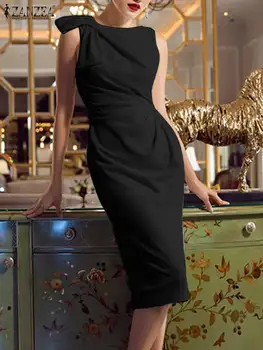 ZANZEA Sexy Luk-Uzol Zavesené Šaty Elegantné Plášť Party Šaty Ženy Móda bez Rukávov Loď Golier Slim Fit Koktail Vestidos