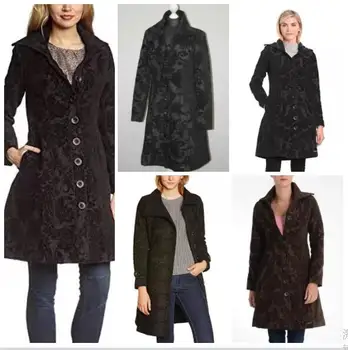 Zahraničný obchod Španielsko D nové žien kabát Vlnené vlna pribrala teplá tmavá tlač dlho klope tenký kabát