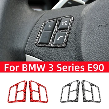 Pre BMW 3 Series E90 2005-2012 Príslušenstvo Uhlíkových Vlákien Interiér Auta Volant Tlačidlo Dekorácie Rám Orezania Kryt Nálepky