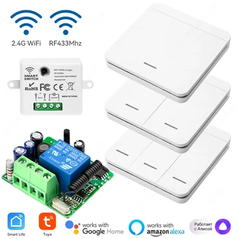 Tuya Wifi RF433 Mhz Prepínač 1/2/3gang Tlačidlo Prepnúť Smart Home Elektroinštalácie-zdarma Diaľkové Ovládanie Silný Signál Pracuje s Alexa Google