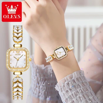 OLEVS Námestie Quartz Hodinky pre Ženy, Elegantné Morská víla Nehrdzavejúcej Ocele Watchband Plný Diamond Malé Dial Luxusné Dámske náramkové hodinky